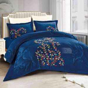 Velvet And Fur Winter Embroidered Double 6 PCS, Navy