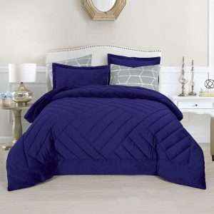 طقم لحاف شتوي بوجهين مخمل وفرو مفرد/مفردونص 4 قطع، نيلي