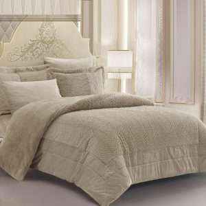 Super Soft Fuzzy Fur Elegant Rectangular Embossed Comforter Set, Dusty Beige