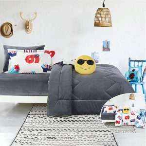 طقم لحاف مفرد شتوي مخمل بوجهين، رمادي
