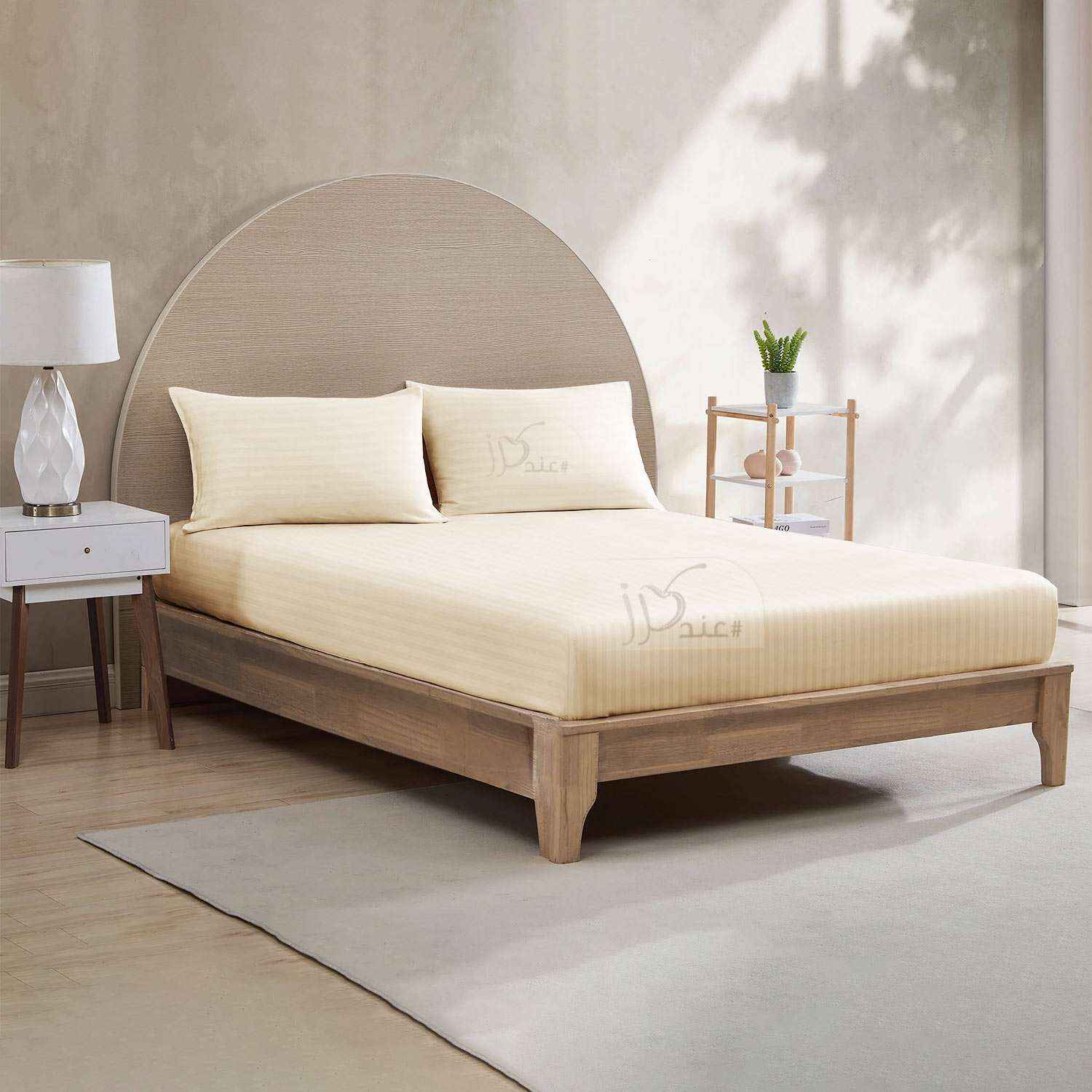 طقم شرشف سرير مطاط مخطط مجوز 200x200سم، 3 قطع