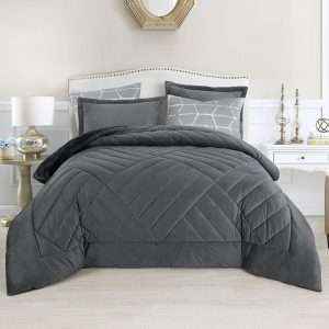 Velvet And Fur Winter Comforter Set, Gray