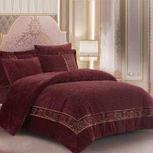Super Soft Fuzzy Fur Elegant Rectangular Embossed Comforter Set, Burgundy Red