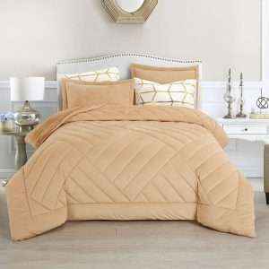 Velvet And Fur Winter Comforter Set, Butter Milk