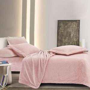 طقم غطوة فاخر مُخمل محفّر مع فرو ناعم مفرد/مفرد ونص 4 قطع، زهري