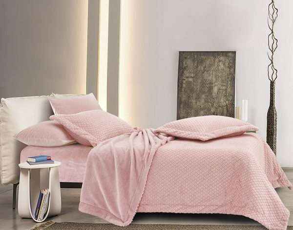 Luxurious Super Soft Fuzzy Mink Fur Elegant Rectangular Embossed Comforter Set, Plush Pink