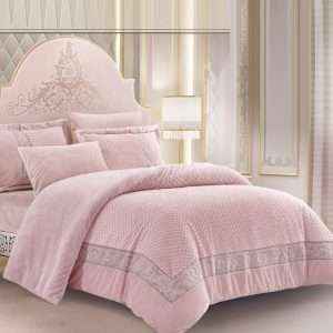 Super Soft Fuzzy Fur Elegant Rectangular Embossed Comforter Set, Plush Pink