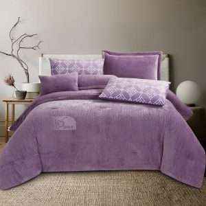 طقم لحاف شتوي مخمل وفرو مفرد/ مفـرد ونص 4قطع، ليلكي