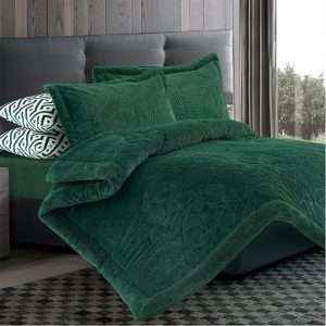 طقم لحاف شتوي فرو محفر مفرد/مفرد ونص 4 قطع، أخضر