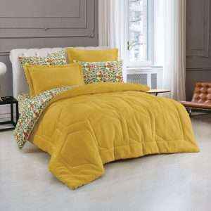طقم لحاف شتوي بوجهين مجوز 6 قطع، أصفر