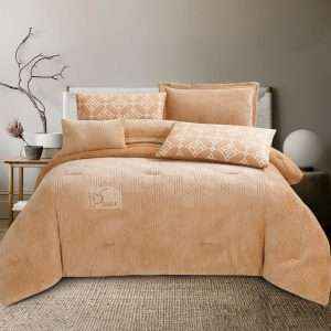 طقم لحاف شتوي مخمل وفرو مفرد/ مفـرد ونص 4قطع، كراميل