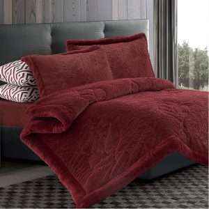 طقم لحاف شتوي فرو محفر مفرد/مفرد ونص 4 قطع، خمري