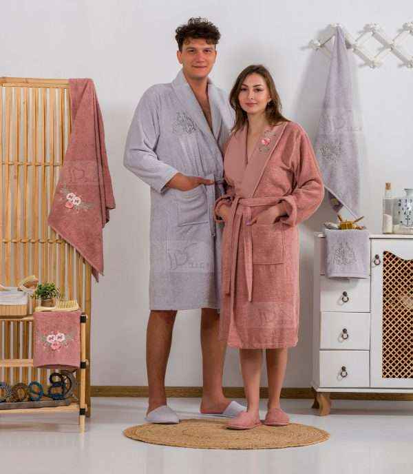 Turkish Bridal Bathrobe100% Cotton Set 12 PCS, Gray and Somo