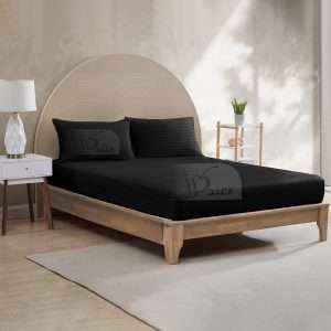 طقم شرشف سرير مطاط مخطط, أسود