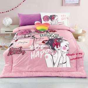 طقم لحاف مفرد شتوي مخمل للأطفال 5 قطع، وردي