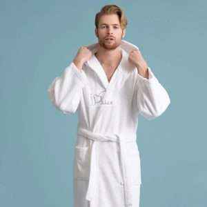 روب حمّام أبيض مع طاقيّة قُطن مصري، أبيض