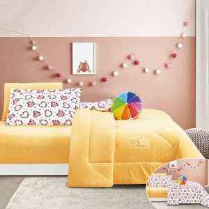 طقم لحاف مفرد شتوي مخمل بوجهين، أصفر