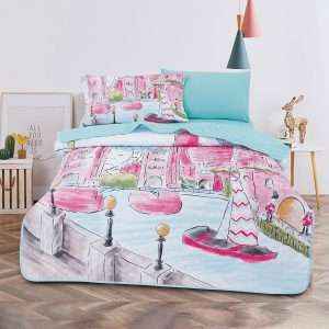 طقم لحاف مضغوط مفرد/ مفرد ونص 4 قطع، بناتي