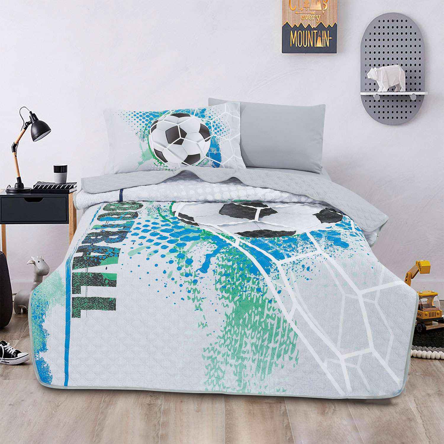 طقم لحاف مضغوط مفرد/ مفرد ونص 4 قطع، ولادي