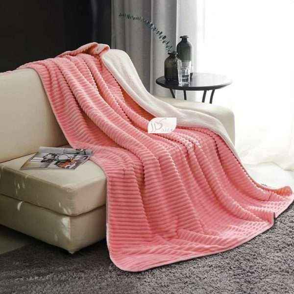 Fleece-Reversible-Plush-Double-Blanket, Pink