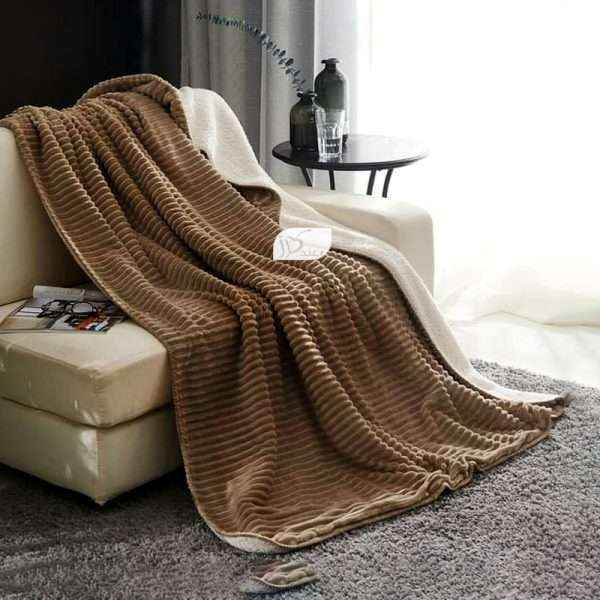 Fleece-Reversible-Plush-Double Blanket, Brown