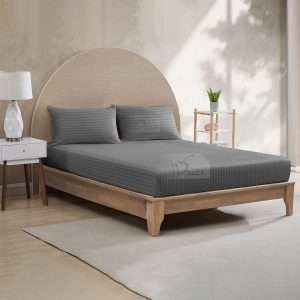 طقم شرشف سرير مطاط مخطط مفرد 100x200سم، قطعتين