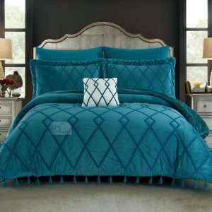 Velvet And Fur Winter Embroidered King 7pcs Set, Turquoise