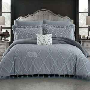 Velvet And Fur Winter Embroidered King 7pcs Set, Gray