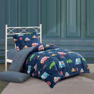 طقم لحاف قطن بوجهين مفرد/ مفرد ونص 4 قطع