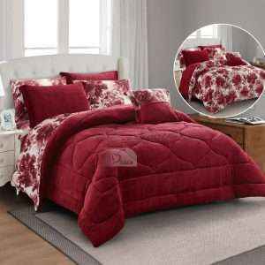 Fur Reversible Winter King Size Comforter 7 PCS Set, Burgundy