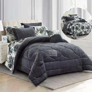 Fur Reversible Winter King Size Comforter 7 PCS Set, Gray