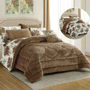 Fur Reversible Winter King Size Comforter 7 PCS Set, Brown