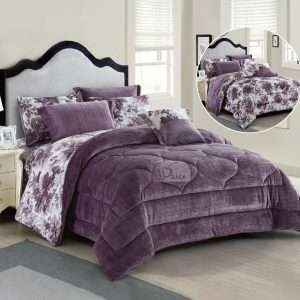 Fur Reversible Winter King Size Comforter 7 PCS Set, Lilac