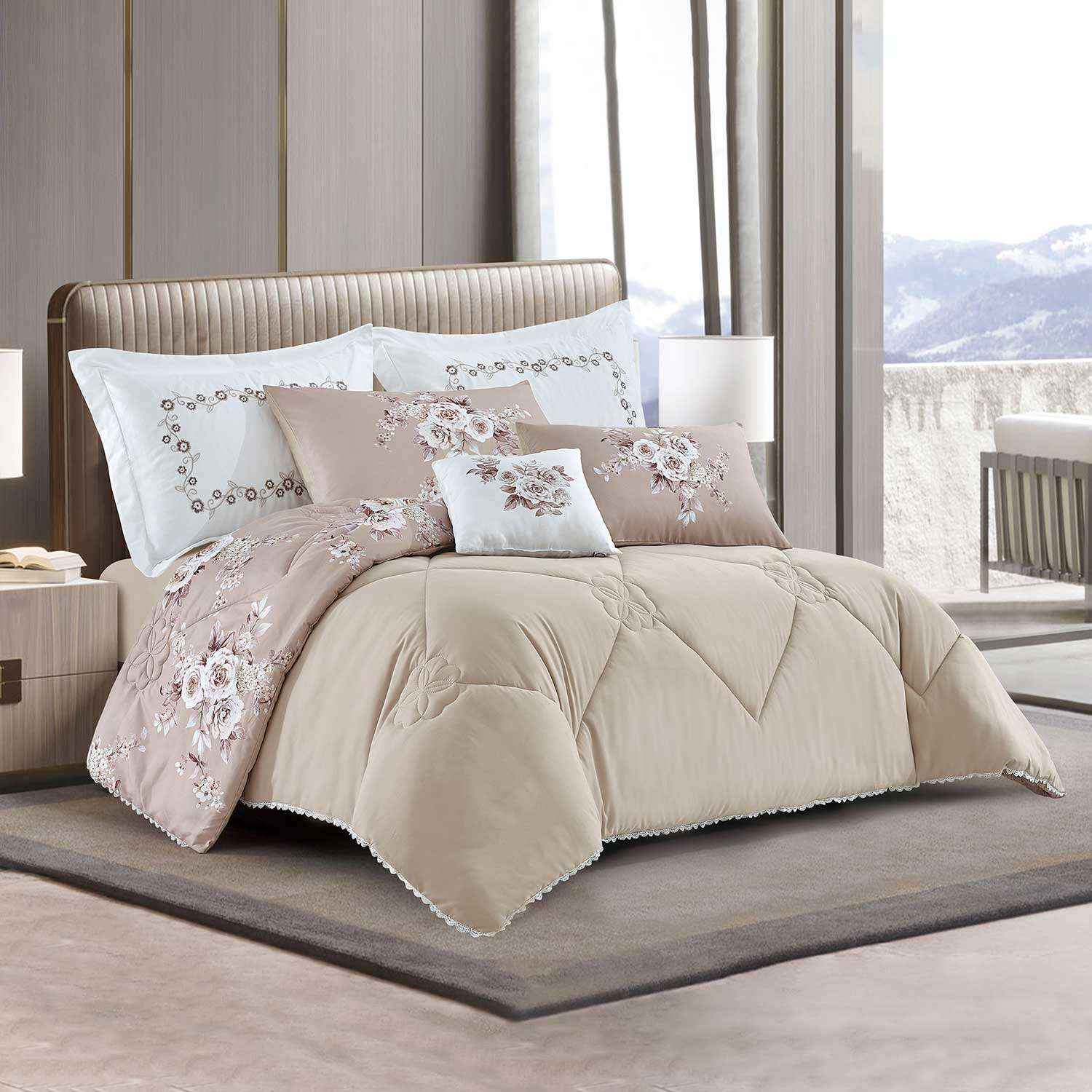 طقم لحاف مورّد بوجهين مجوز كينج 7 قطع