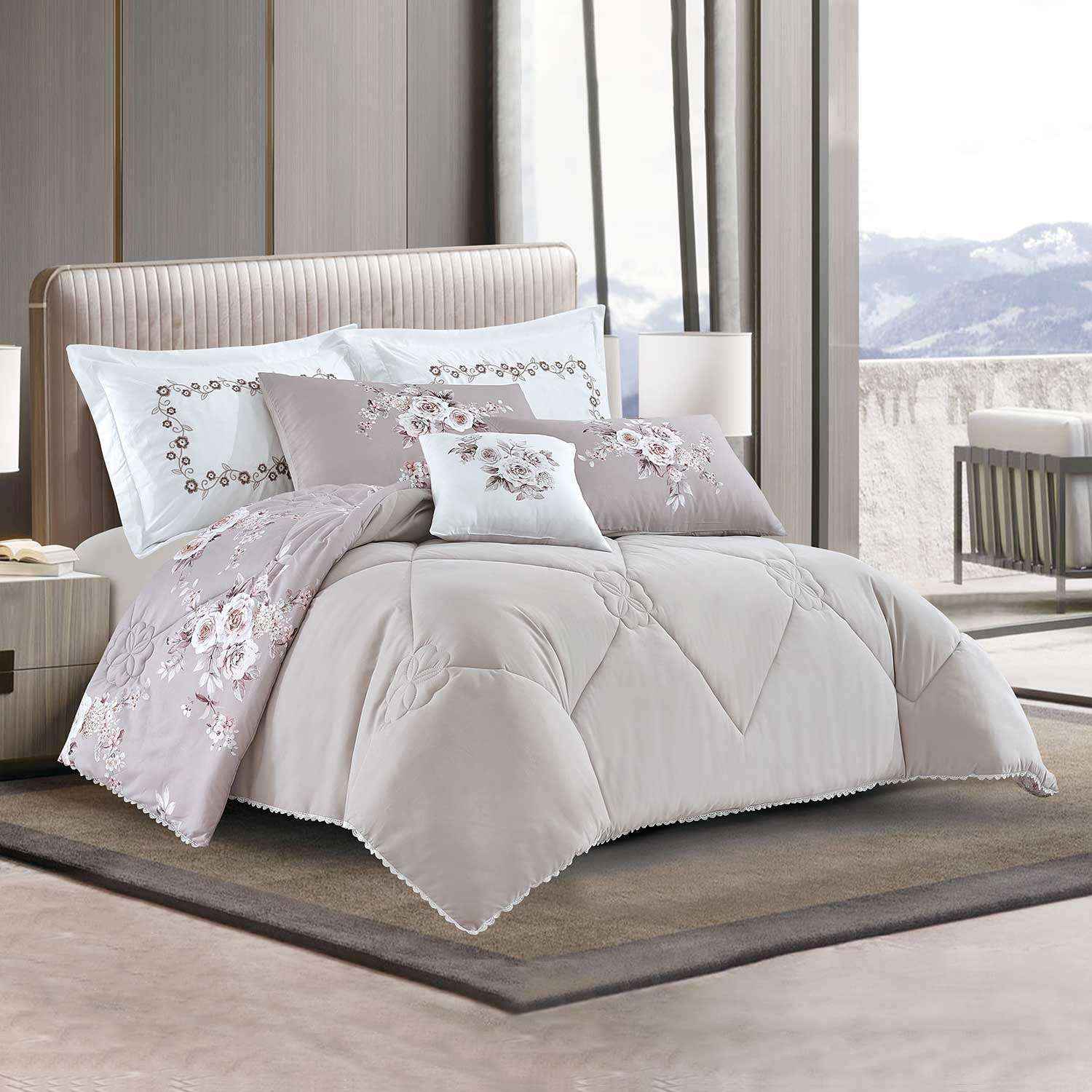 طقم لحاف مورّد بوجهين مجوز كينج 7 قطع