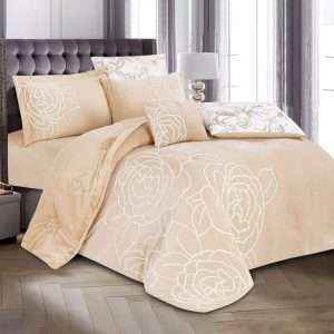 Velvet And Fur Winter Embroidered Double Comforter 7 PCS Set, Beige