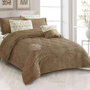 Fur Winter King Size Comforter 7 PCS Set, Brown