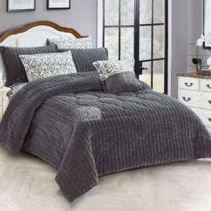 Fur Winter King Size Comforter 7 PCS Set, Gray