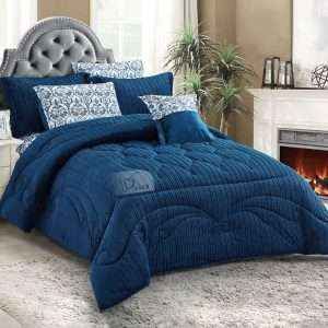 Fur Winter King Size Comforter 7 PCS Set, Navy