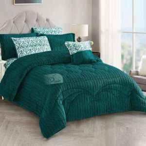 Fur Winter King Size Comforter 7 PCS Set, Green
