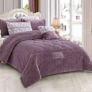 Fur Winter King Size Comforter 7 PCS Set, Lilac