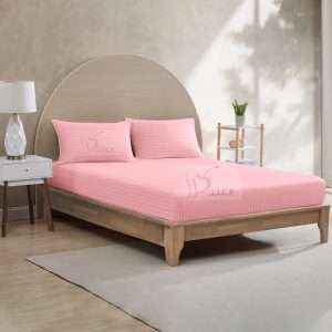 طقم شرشف سرير مطاط مخطط, زهري