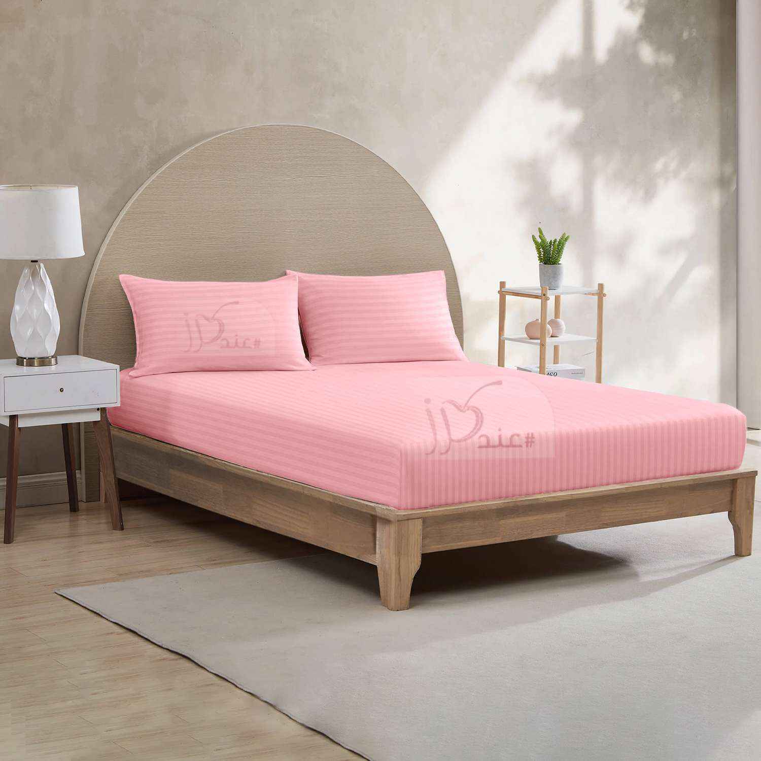 طقم شرشف سرير مطاط مخطط, زهري