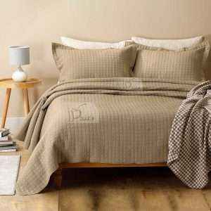 طقم مفرش سرير صيفي مضغوط مفرد ونص قطعتين، بيج
