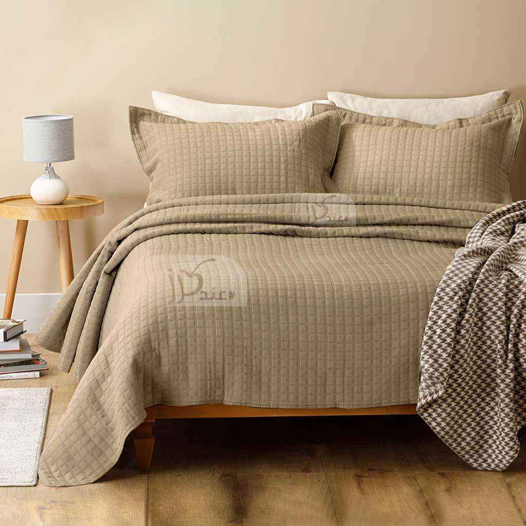 طقم مفرش سرير صيفي مضغوط مفرد ونص قطعتين، بيج