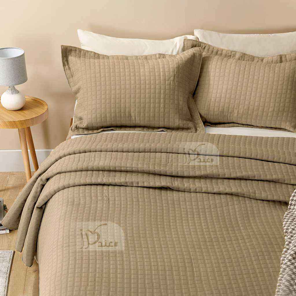 طقم مفرش سرير صيفي مضغوط مفرد ونص قطعتين، بيج