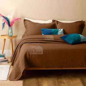 طقم مفرش سرير صيفي مضغوط مفرد ونص قطعتين، بنّي