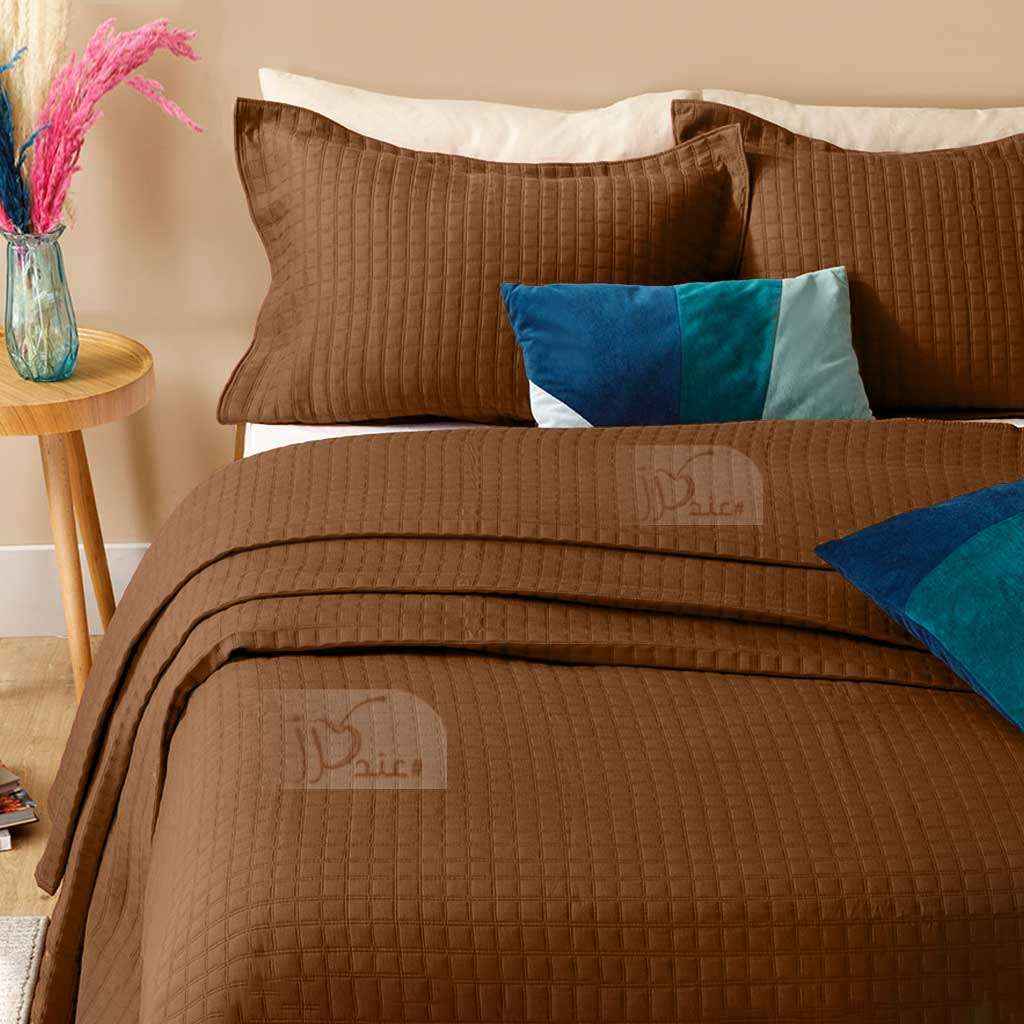 طقم مفرش سرير صيفي مضغوط مفرد ونص قطعتين، بنّي