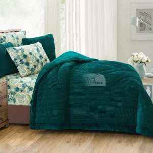 Fur Winter King Size Comforter 7 PCS Set, Green