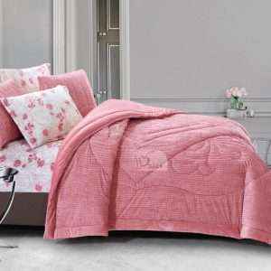 Fur Winter King Size Comforter 7 PCS Set, Pink